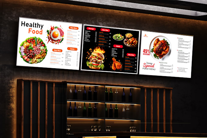 Gig Preview - Do digital restaurant tv screen cafe truck bar food event menu board design