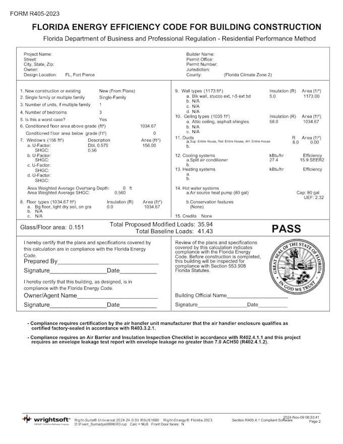 Gig Preview - Do florida r405 2023 energy calculation using wrightsoft
