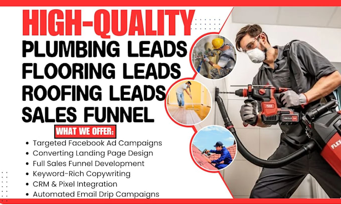 Gig Preview - Generate plumbing leads, flooring leads, roofing leads sales funnel landing page