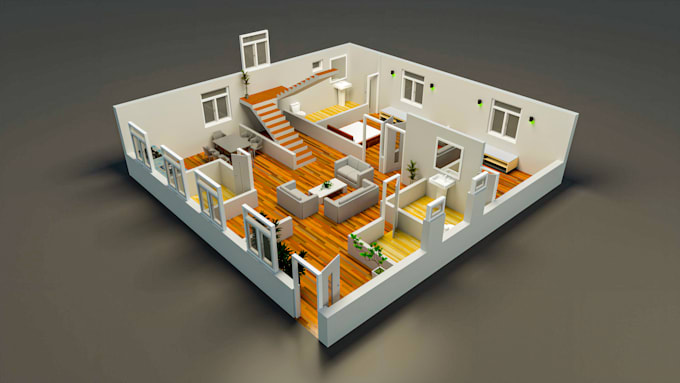 Gig Preview - Convert 2d to 3d floor plan with texture in 12hrs