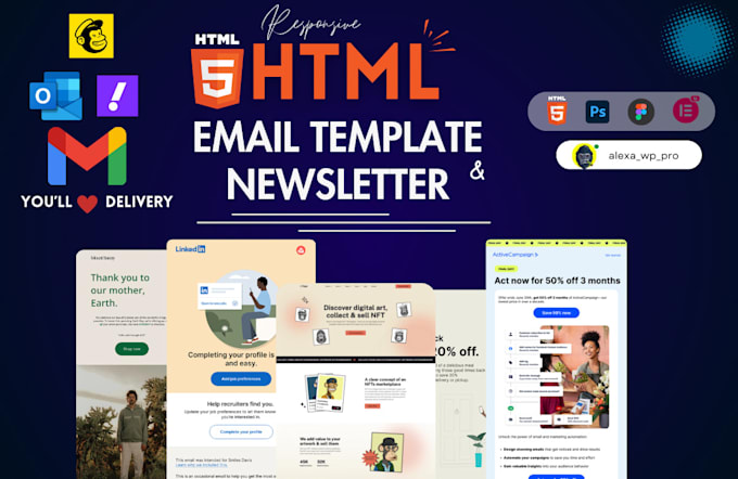 Gig Preview - Design HTML email template, covert psd, figma to html email template, newsletter