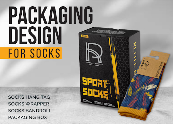 Gig Preview - Design custom socks packaging, sleeve, labels and hang tags