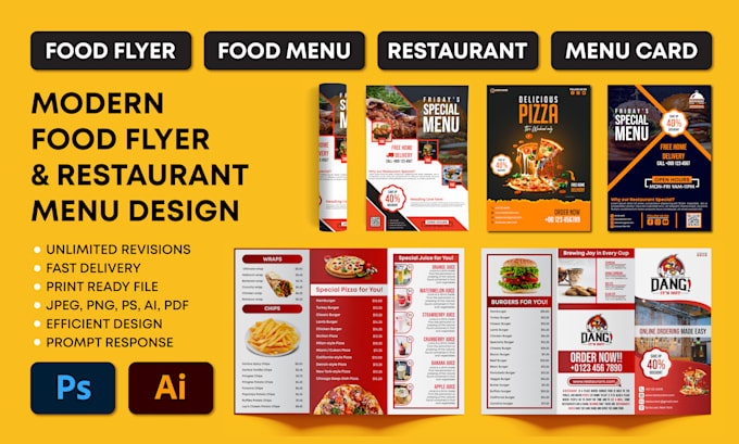 Gig Preview - Design modern food flyer restaurant menu food card food menu for your business