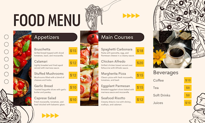 Gig Preview - Create amazing food menu design, restaurant menu design, menu price list