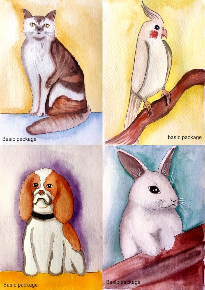 Bestseller - create a hand painted, simple watercolor pet portrait