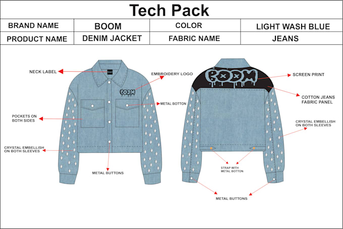 Gig Preview - Design fashion tech pack for clothing brand