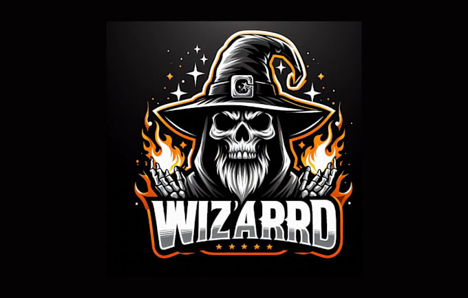 Gig Preview - Do modern skull wizard esports mascot logo with source file