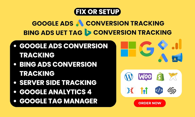 Gig Preview - Set up bing ads uet tag, ga4, and google ads conversion tracking with GTM