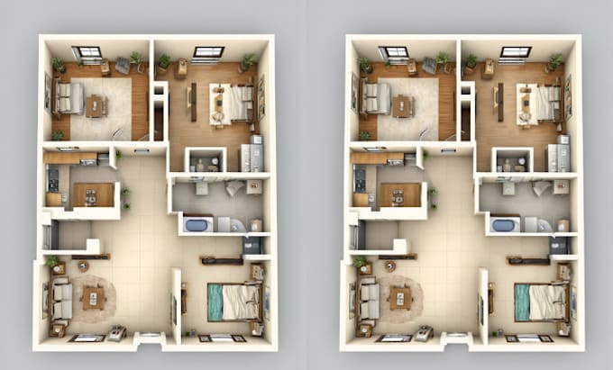 Gig Preview - Do 3d isometric render floor plan, interior and exterior, vector illustration