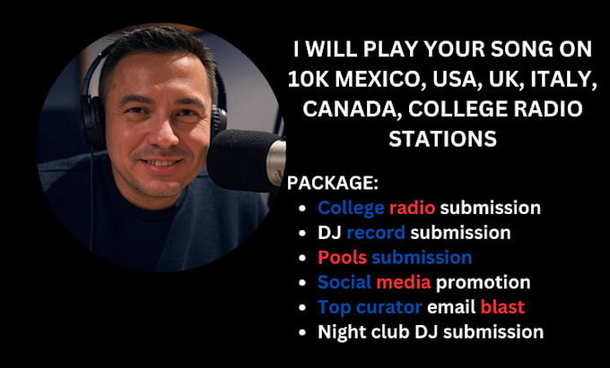 Gig Preview - Play your song on 10k mexico, USA, UK, italy, canada, college radio stations