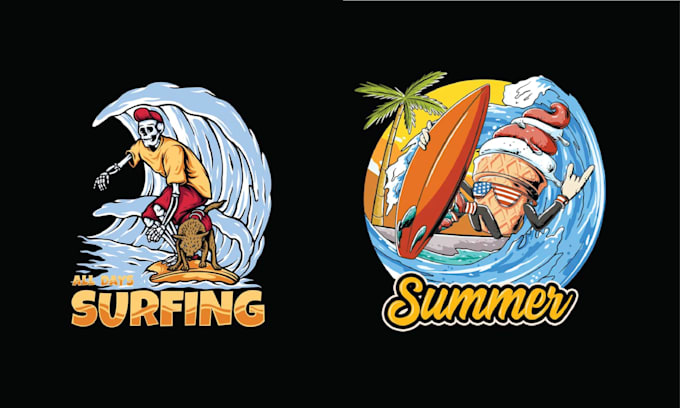 Gig Preview - Do hand drawn retro skull summer surfing logo