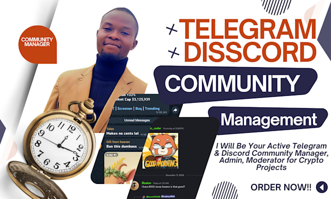 Gig Preview - Be active telegram discord community manager, admin modrator for crypto project