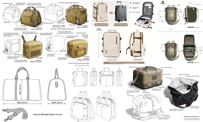 Gig Preview - Create bag design, bag tech pack of handbag duffle bag backpack tote bag luggage