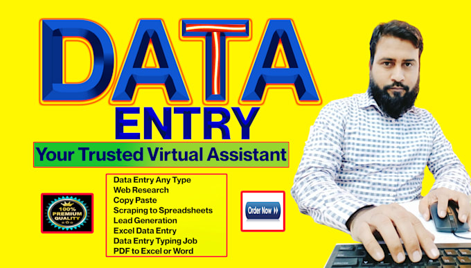 Gig Preview - Do data entry typing work jobs, web research, data scraping and copy paste