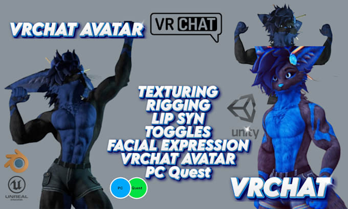 Gig Preview - Do custom vrchat avatar, 3d fury avatar, 3d vtuber chat, nsfw model,vr character