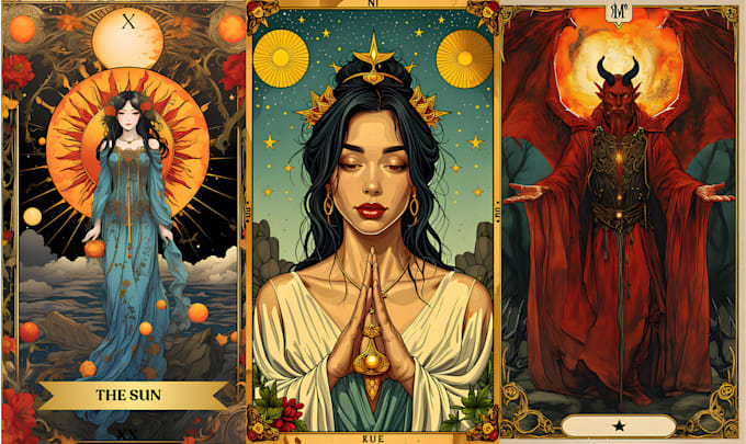 Gig Preview - Make custom card game for tarot card, trading card, board game card art nouveau