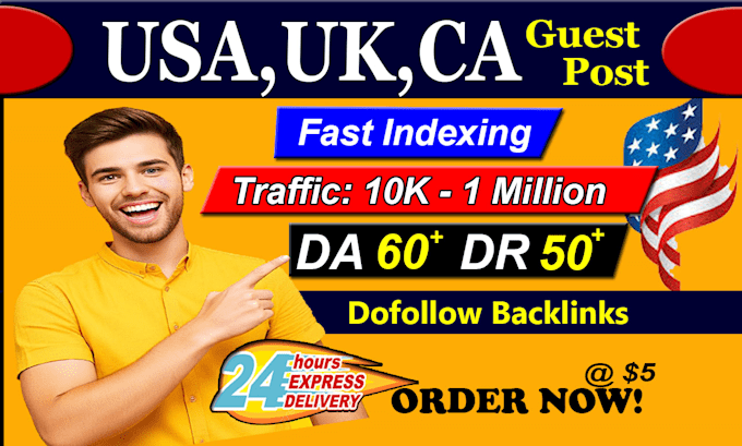 Gig Preview - Publish UK USA guest posts on high da USA blogs with dofollow SEO backlinks