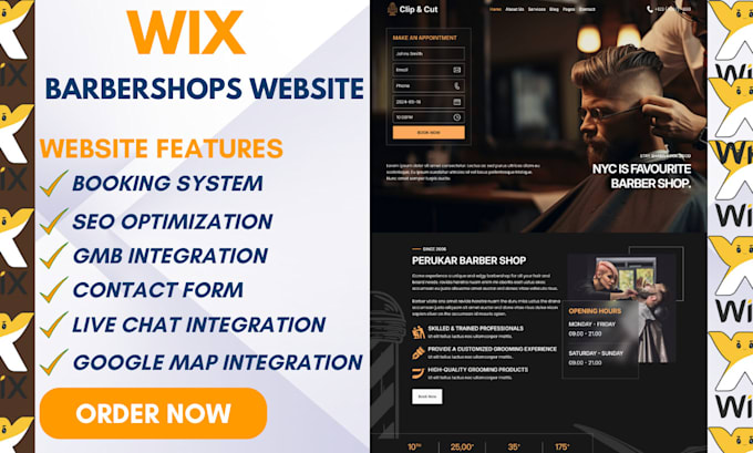 Gig Preview - Design seo optimized wix barbershops website barber website barber landing page