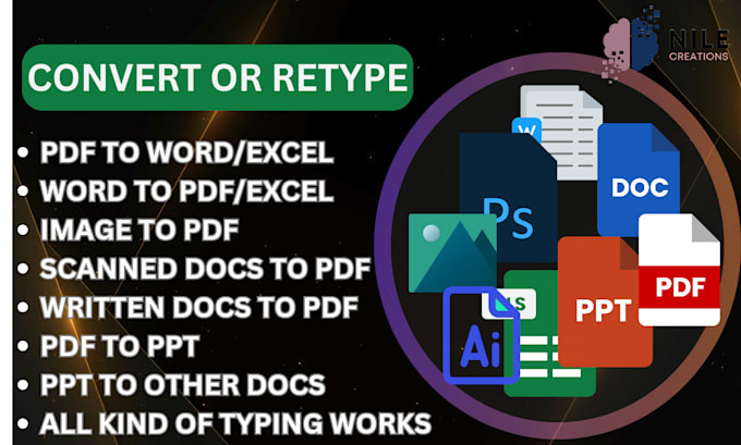 Gig Preview - Convert pdf to word, pdfs to excel and scanned documents to editable