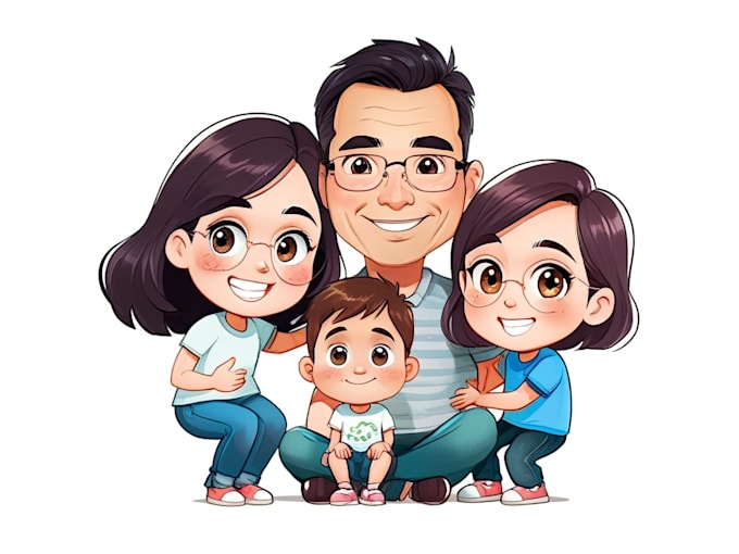 Gig Preview - Draw cartoon portrait illustration, family caricature