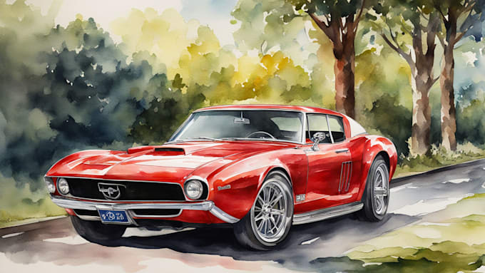 Gig Preview - Do a custom car watercolor portrait of your picture