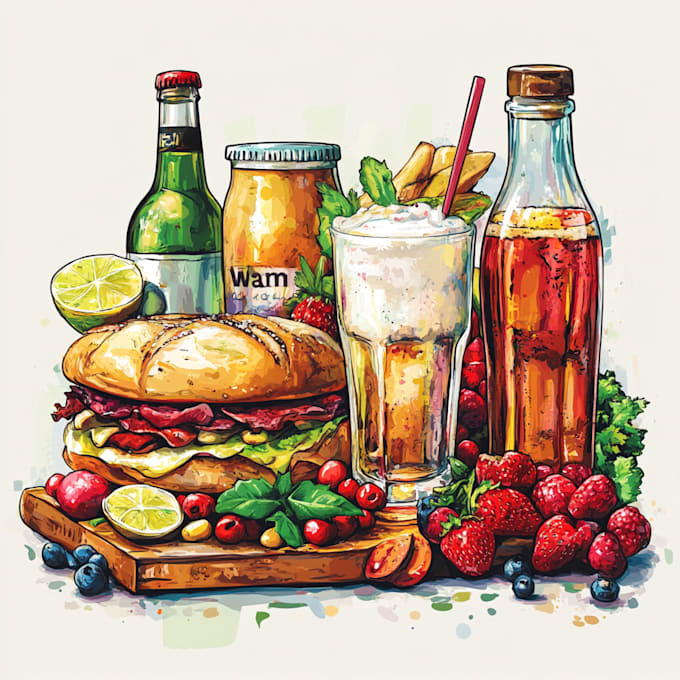 Gig Preview - Create your food or drink into amazing vector art illustration