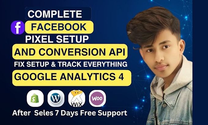 Gig Preview - Setup meta facebook pixel conversion API ecommerce tracking google analytics 4