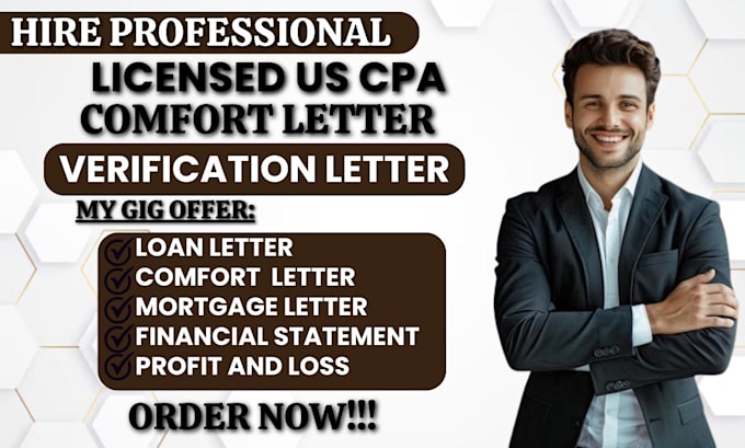 Gig Preview - Provide US CPA comfort letter CPA income verification, profit and loss statement