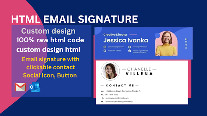 Gig Preview - Design, code clickable email signature, custom HTML template for gmail, outlook