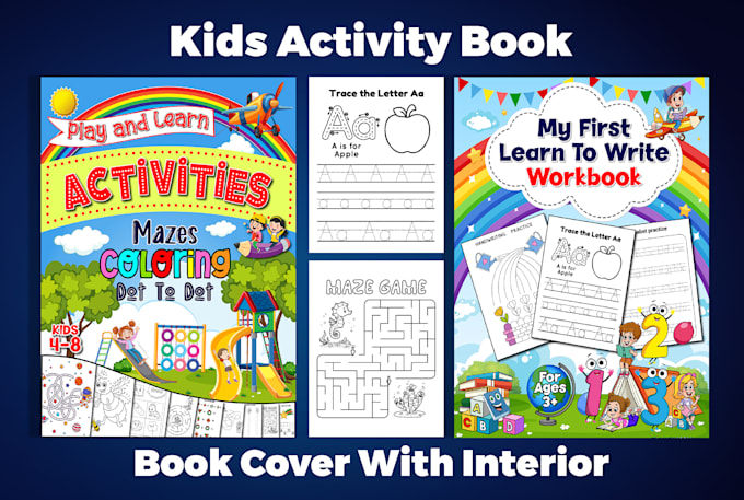 Gig Preview - Create kids activity book interior cover kids coloring book cover design for KDP