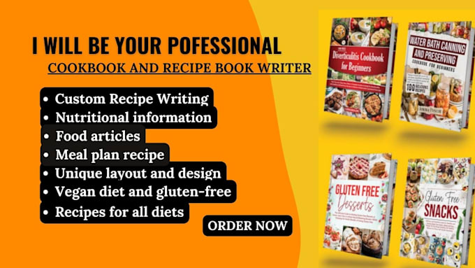 Gig Preview - Write quality cookbook recipe book, cookbook design, cookbook formatting, ebook