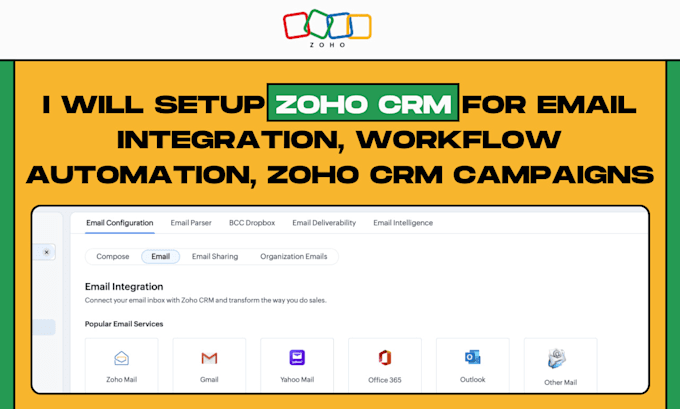 Gig Preview - Setup zoho CRM for email integration, workflow automation, zoho CRM campaigns