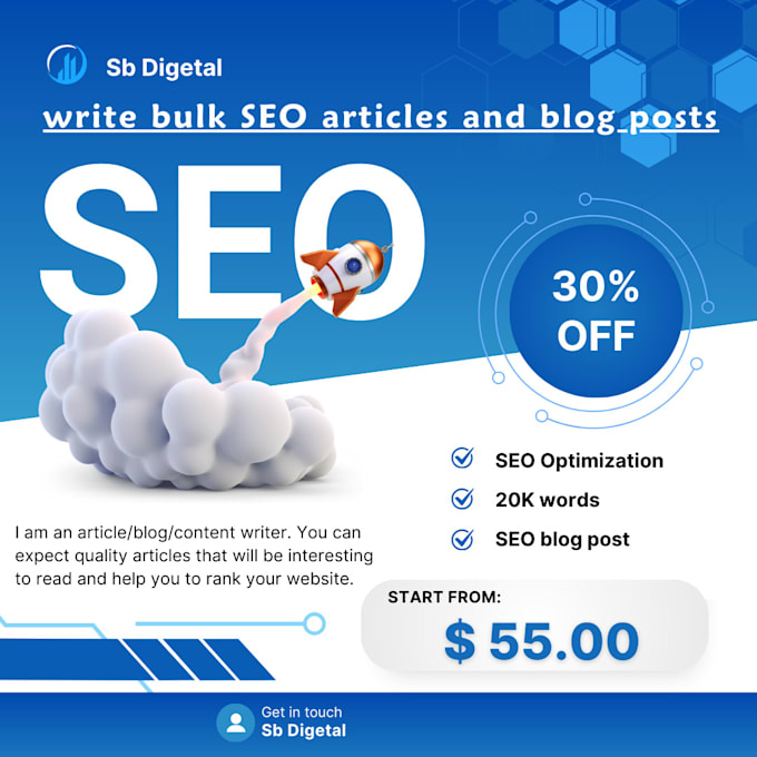 Gig Preview - Write bulk SEO articles and blog posts