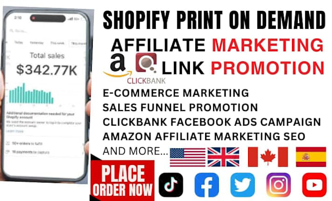 Gig Preview - Do shopify print on demand link promotion amazon clickbank affiliate marketing