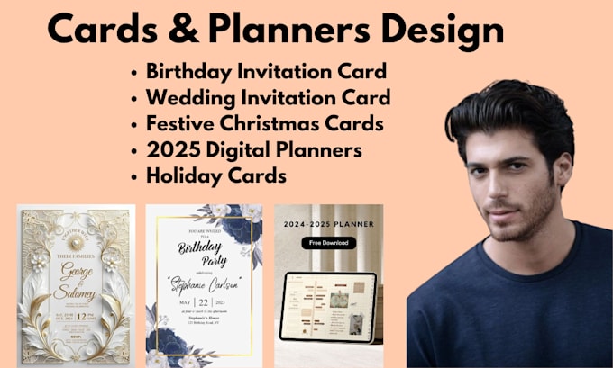 Gig Preview - Do invitation cards for birthday wedding christmas design 2025 digital planners