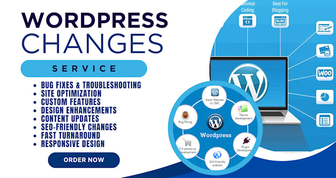 Gig Preview - Wordpress changes quickly, edit, update, redesign, customize wordpress website