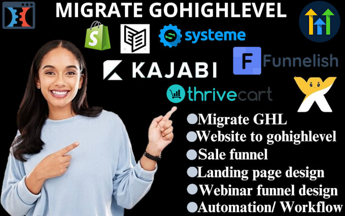 Gig Preview - Migrate systeme io groove wix shopify website kajabi clickfunnel to gohighlevel