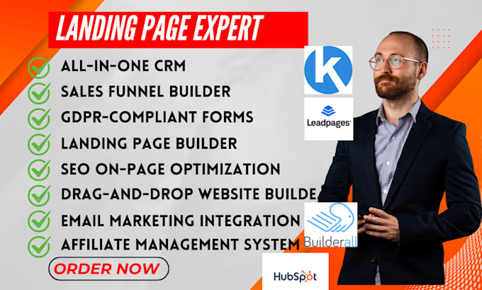 Gig Preview - Do builderall leadpages kartral hubspot kajabi getresponse landing page funnel