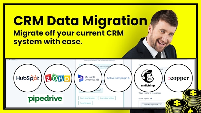 Gig Preview - Data migration on hubspot crm activecampaign pipedrive zoho crm copper mailchimp