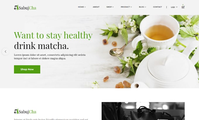 Gig Preview - Design matcha shopify herbal tea store matcha bowls website bamboo whisk store