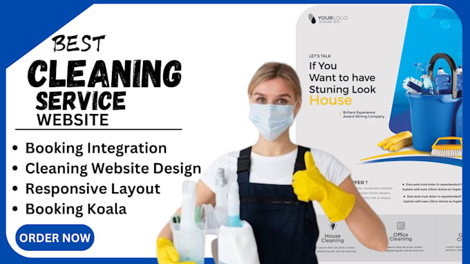 Gig Preview - Build cleaning service office house cleaning website launch27 with booking koala