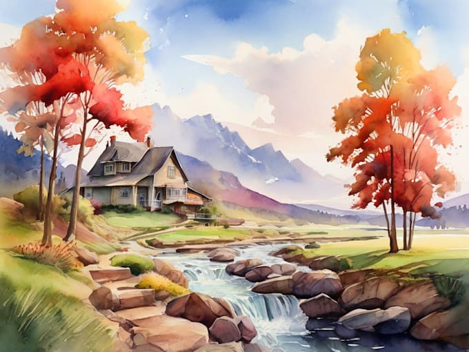 Gig Preview - Paint realistic landscape watercolor painting illustration