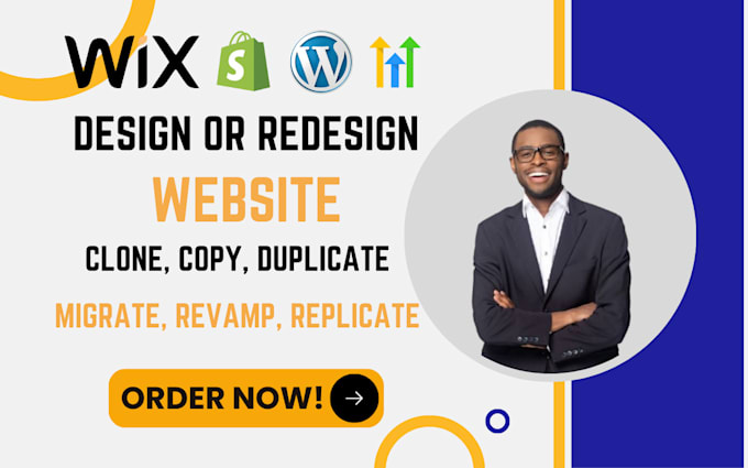 Gig Preview - Copy, clone, redesign, migrate duplicate website to wix, shopify, ghl, wordpress