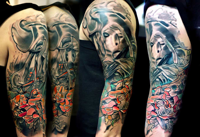 Gig Preview - Draw custom tattoo design realistic, full sleeve tattoo