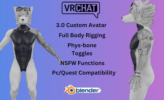 Gig Preview - Do custom vrchat avatar, vtube avatar, furry beast 3d nsfw vrc vr character rig