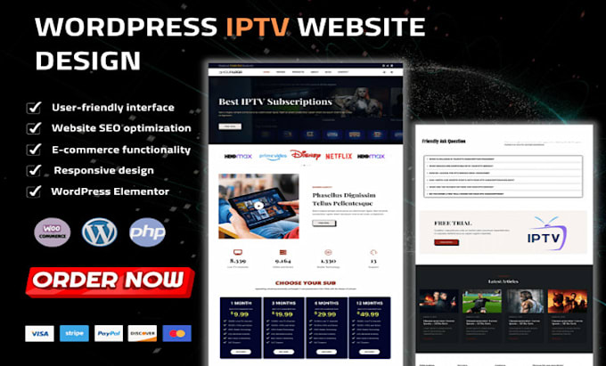 Gig Preview - Build  iptv reseller website,iptv rebrand, xtreamui, xciptv,tivimate,stremio,ibo