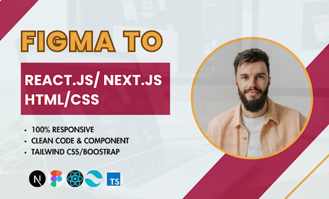 Gig Preview - Do figma to react js figma to next js figma to html tailwind css