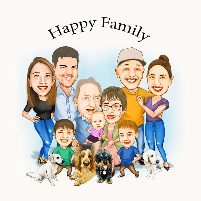 Gig Preview - Draw family or couple cartoon caricature from your photo