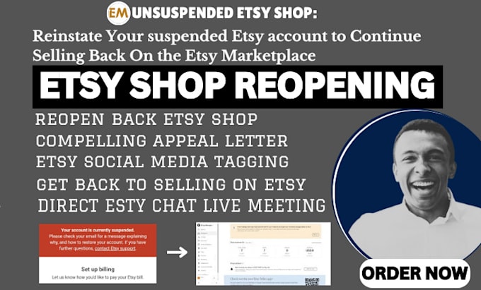 Gig Preview - Etsy reinstatement, etsy appeal letter reinstate suspended etsy reopen etsy