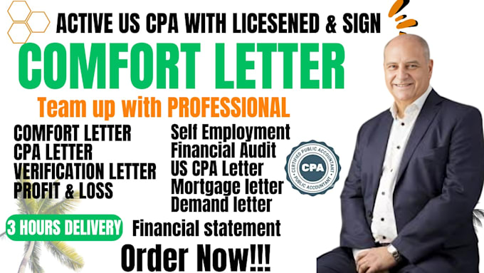 Gig Preview - Do US CPA letter CPA comfort letter CPA verification letter profit and loss